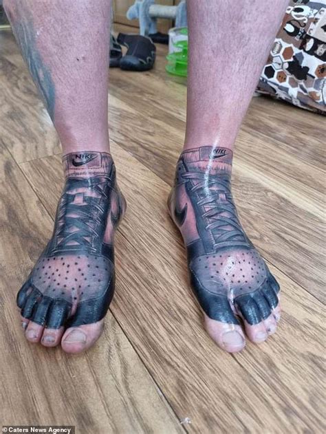 Nike trainers tattooed on feet